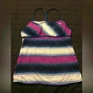 Nike‎ Women Striped Racerback Tankini Swim Top Purple Blue White Size Medium